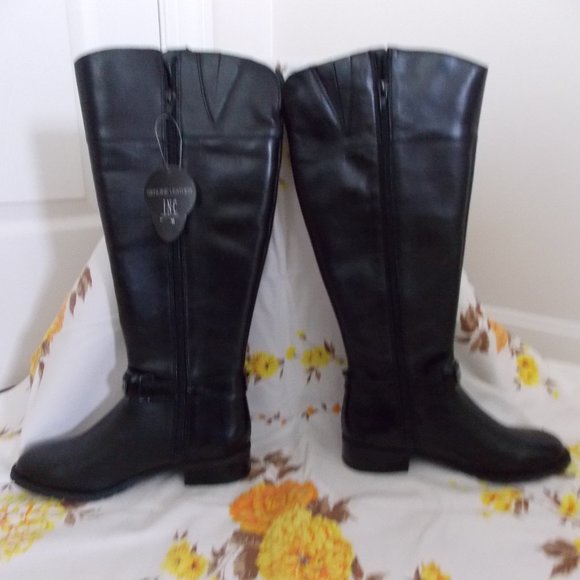 INC black leather wide calf riding boots size 5.5M - Picture 3 of 8